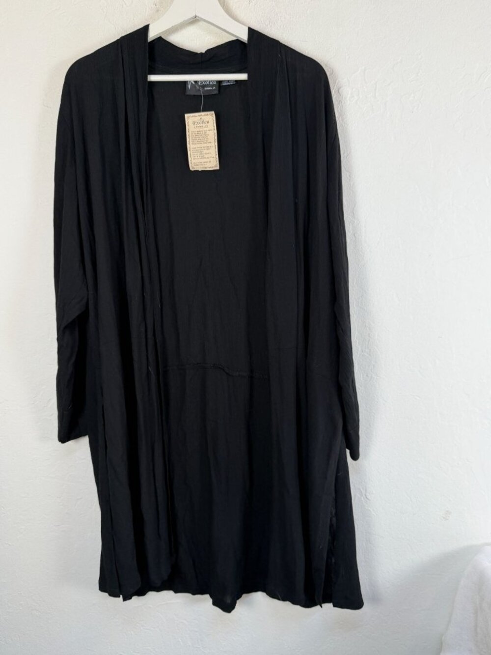 Exotica Carmel CA Womens Black Rayon Open Front Duster Cardigan Lightweight New